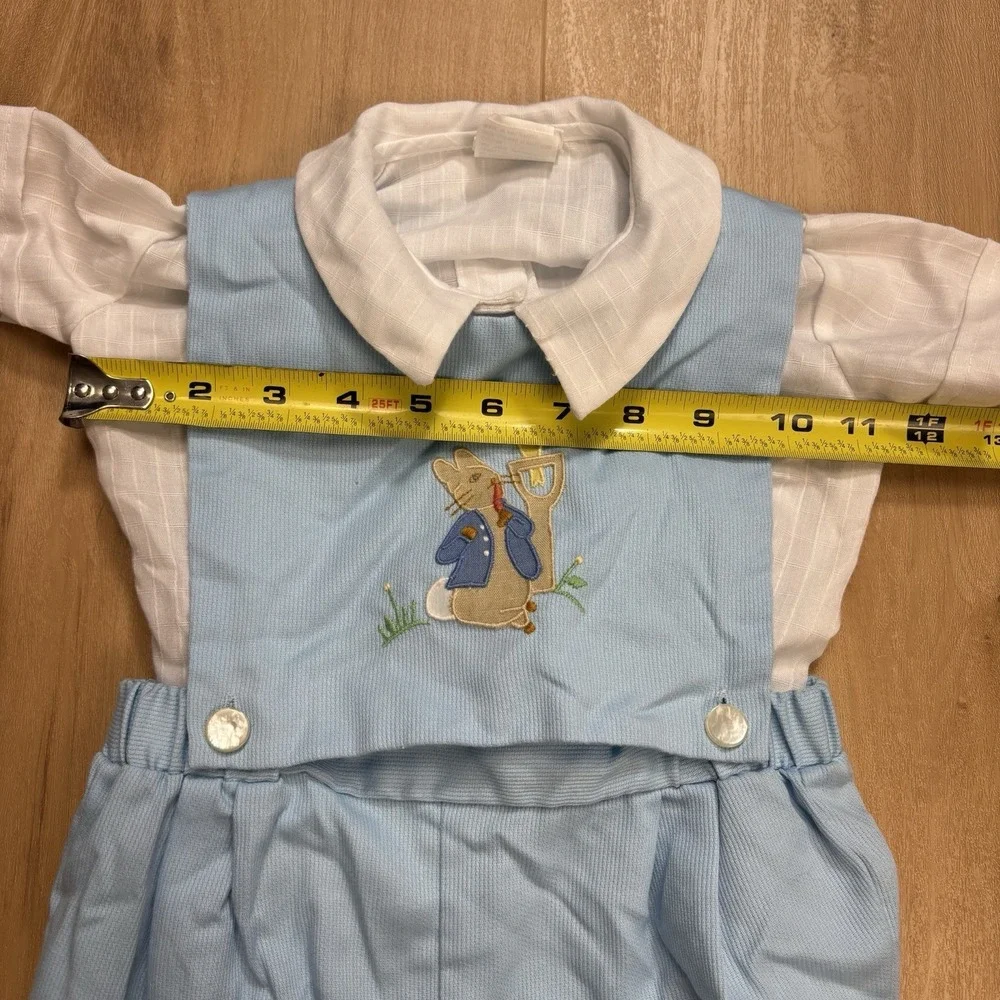 Vintage Nannette Boys 18 Month Peter Rabbit Shortall Outfit Blue Button Shirt